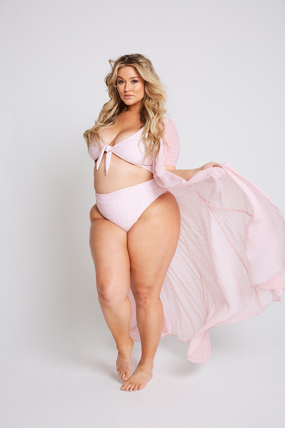 Plus Size Swimsuit Riviera Pink Houndstooth One Piece By